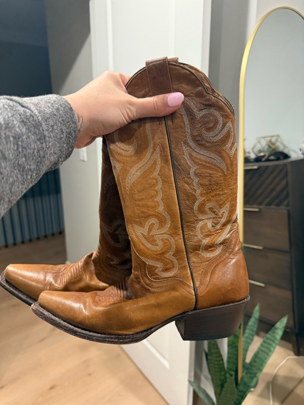 J.B. Dillon Tan Brown Leather Western Heeled Boots